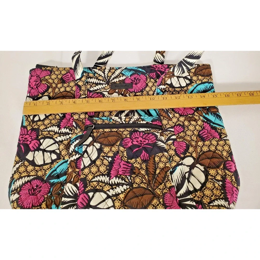 Vera Bradley Tote Large Bag Blue Pink Floral Zipper/‎ Pockets Multicolor